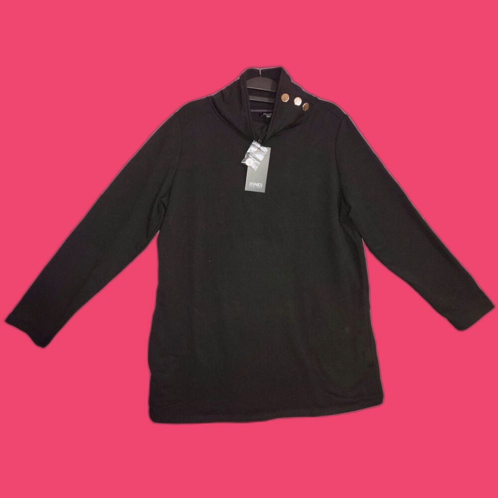 NWT Jones New York Women's Serenity Knit Mock Neck Tunic Top Size M Black Fall